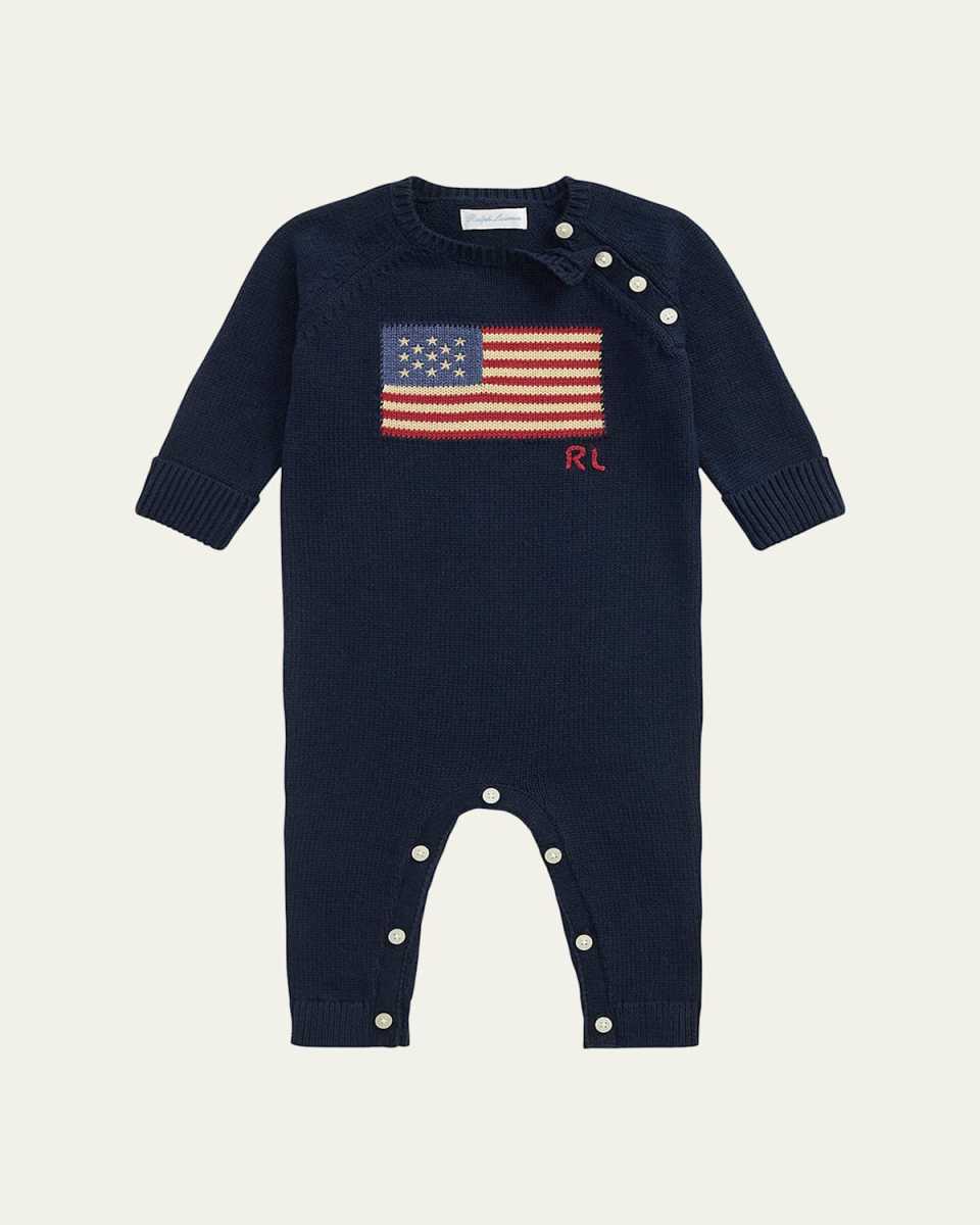 Boy's Cotton Flag One-Piece Coverall, Size Newborn-12